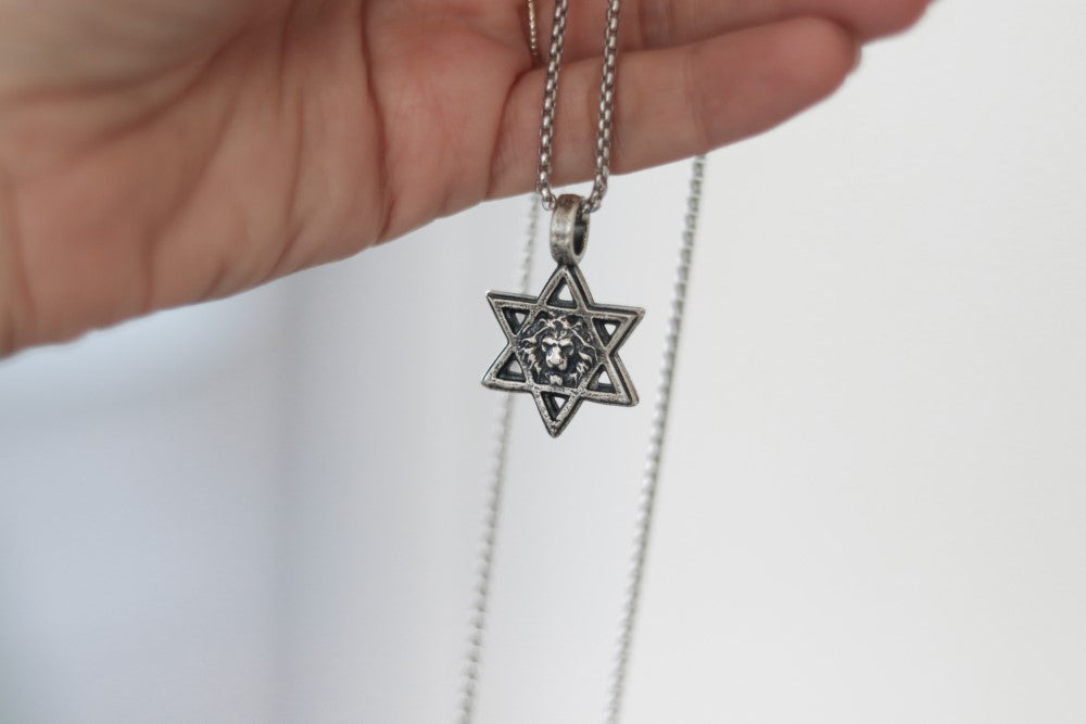Star of David necklace for men am yisrael chai lion jewish gift from Israel