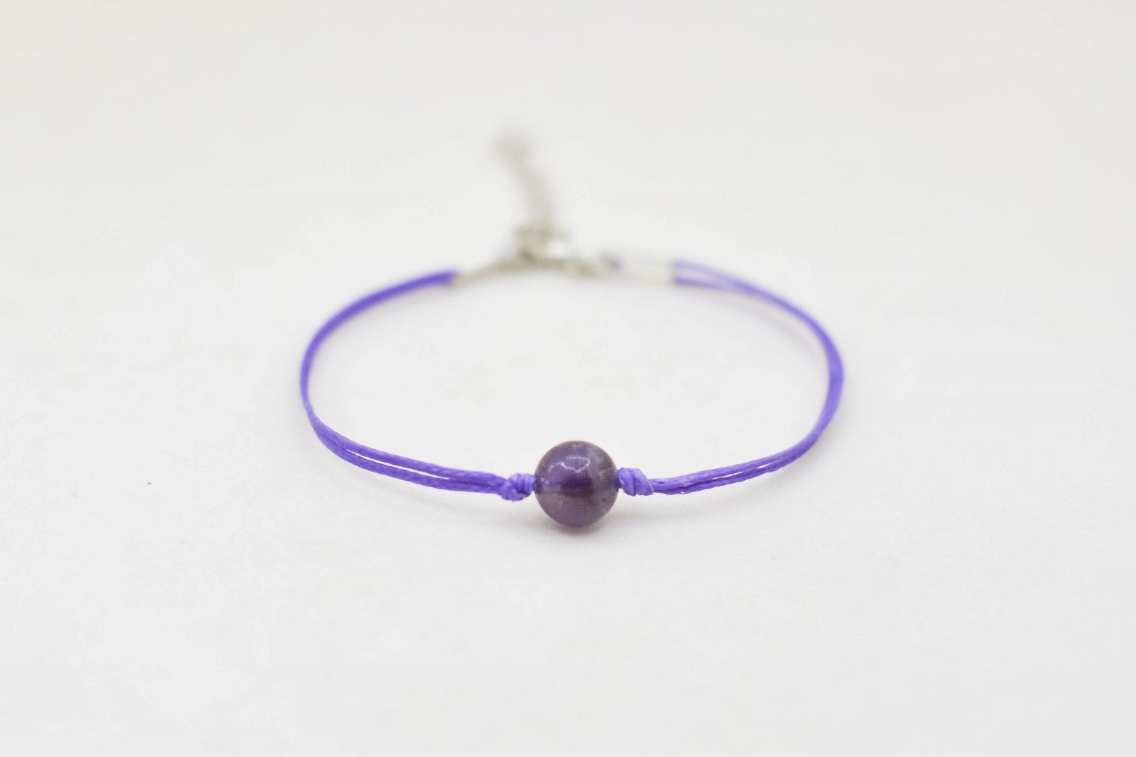 Amethyst bracelet for women, February birthstone, purple cord, adjustable - shani-adi-jewerly