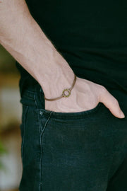 Bronze circle Believe bracelet for men, brown cord, Karma bracelet, fathers gift for him - shani-adi-jewerly