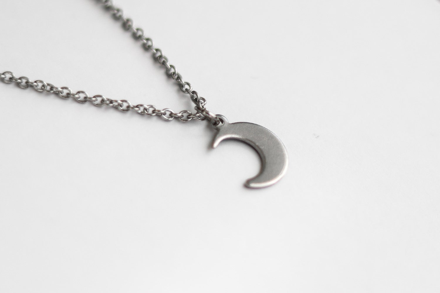 silver crescent moon chain necklace for men - Shani and Adi Jewelry