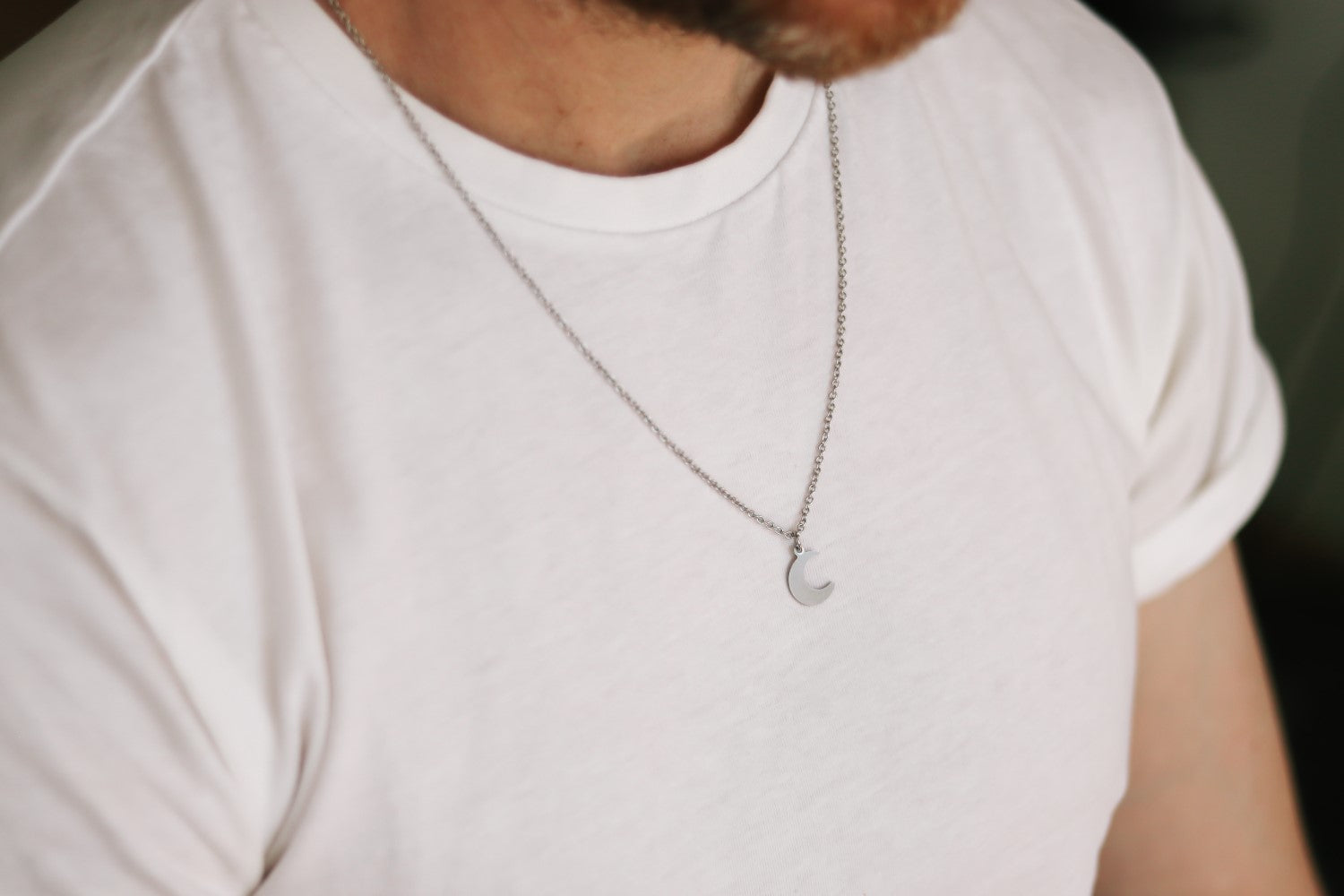 silver crescent moon chain necklace for men - Shani and Adi Jewelry
