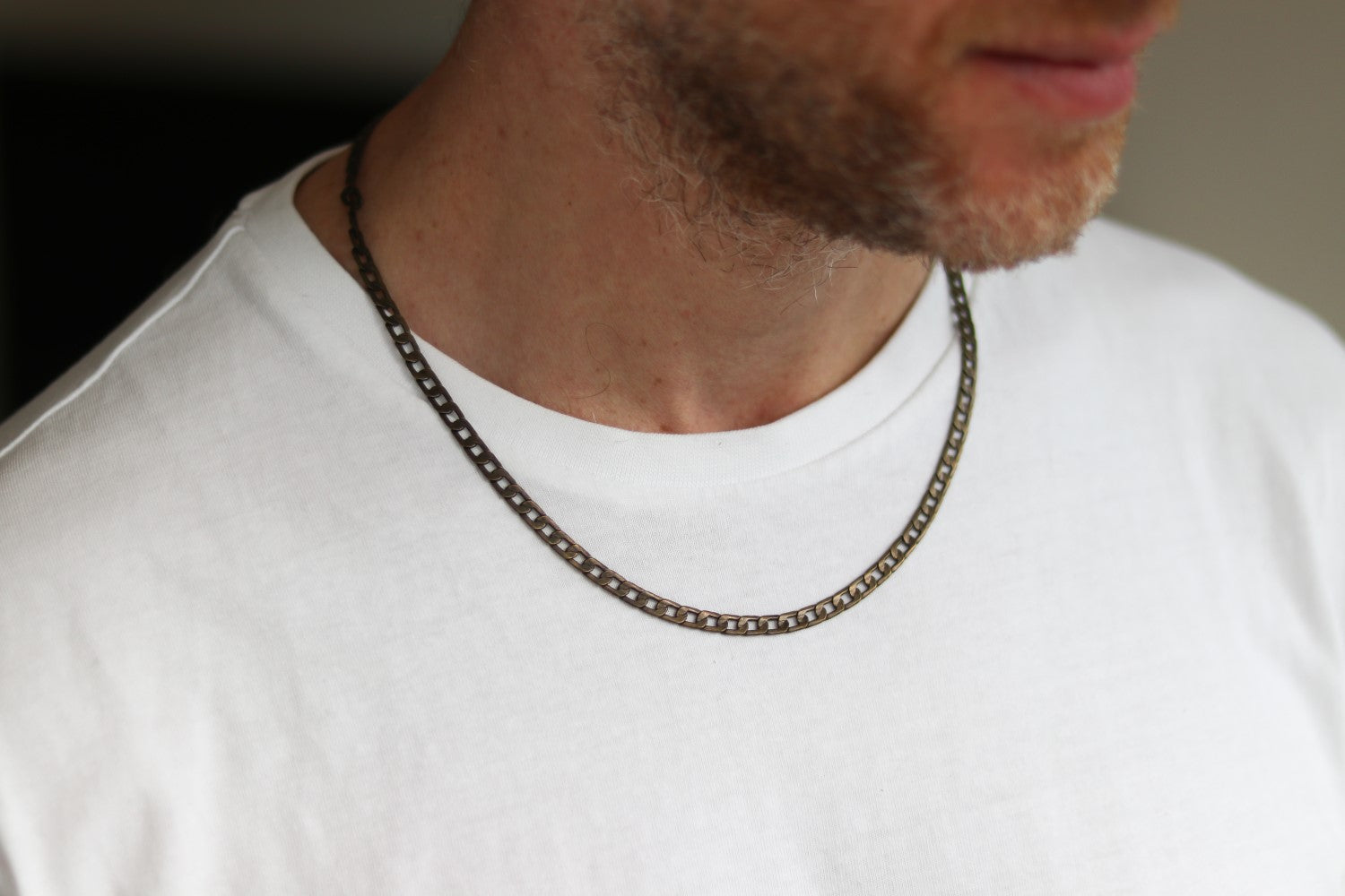 Bronze link chain necklace for men, men's necklace, flat cable chain, gift for him, minimalist mens jewelry, fathers day gift, custom size