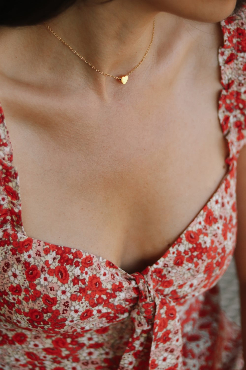 Gold heart necklace, small heart bead pendant, stainless steel chain necklace, bridesmaids gift for her, minimalist, Layering necklace