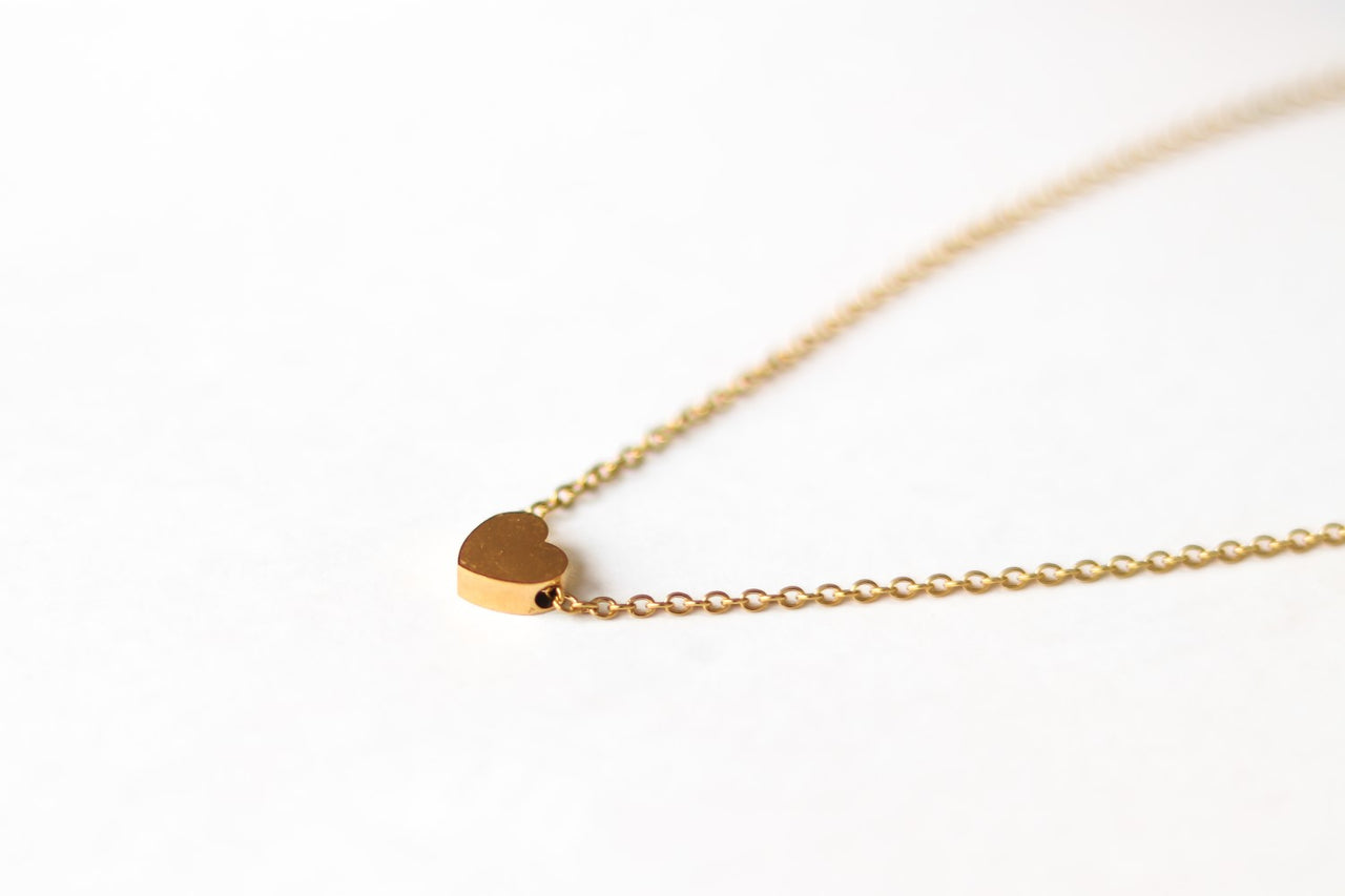 Gold heart necklace, small heart bead pendant, stainless steel chain necklace, bridesmaids gift for her, minimalist, Layering necklace