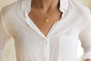 Gold tone circle sun necklace for women, stainless steel chain necklace