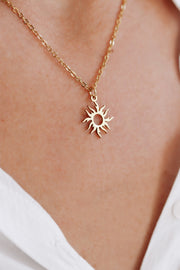 Gold sun necklace for women, stainless steel chain necklace, valentines day gift