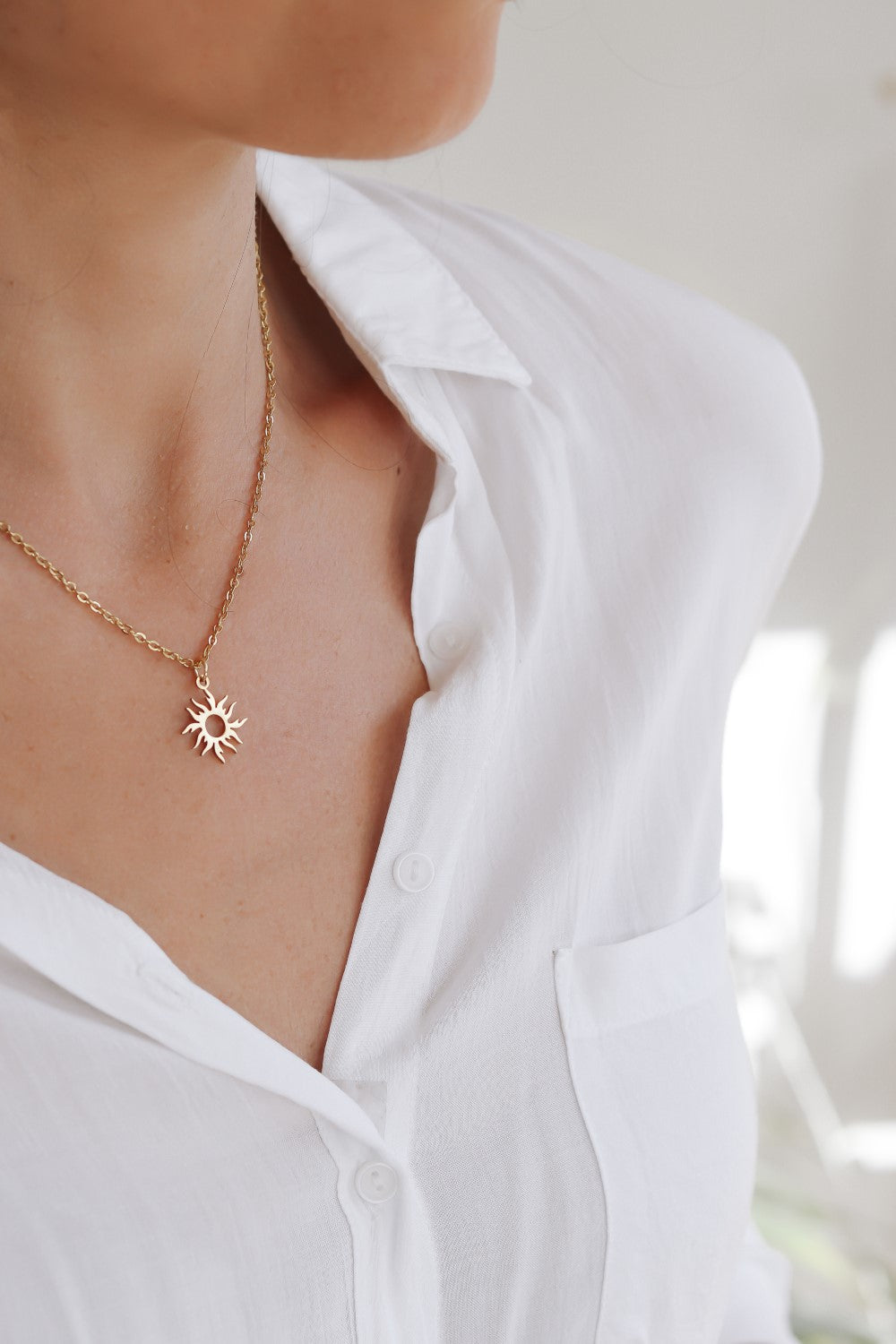 Gold sun necklace for women, stainless steel chain necklace, valentines day gift