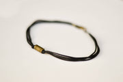 Bronze tube bead anklet for men, black cord - shani-adi-jewerly