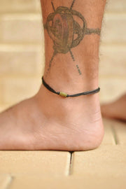Bronze tube bead anklet for men, black cord - shani-adi-jewerly
