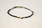 Bronze tube bead anklet for men, black cord - shani-adi-jewerly