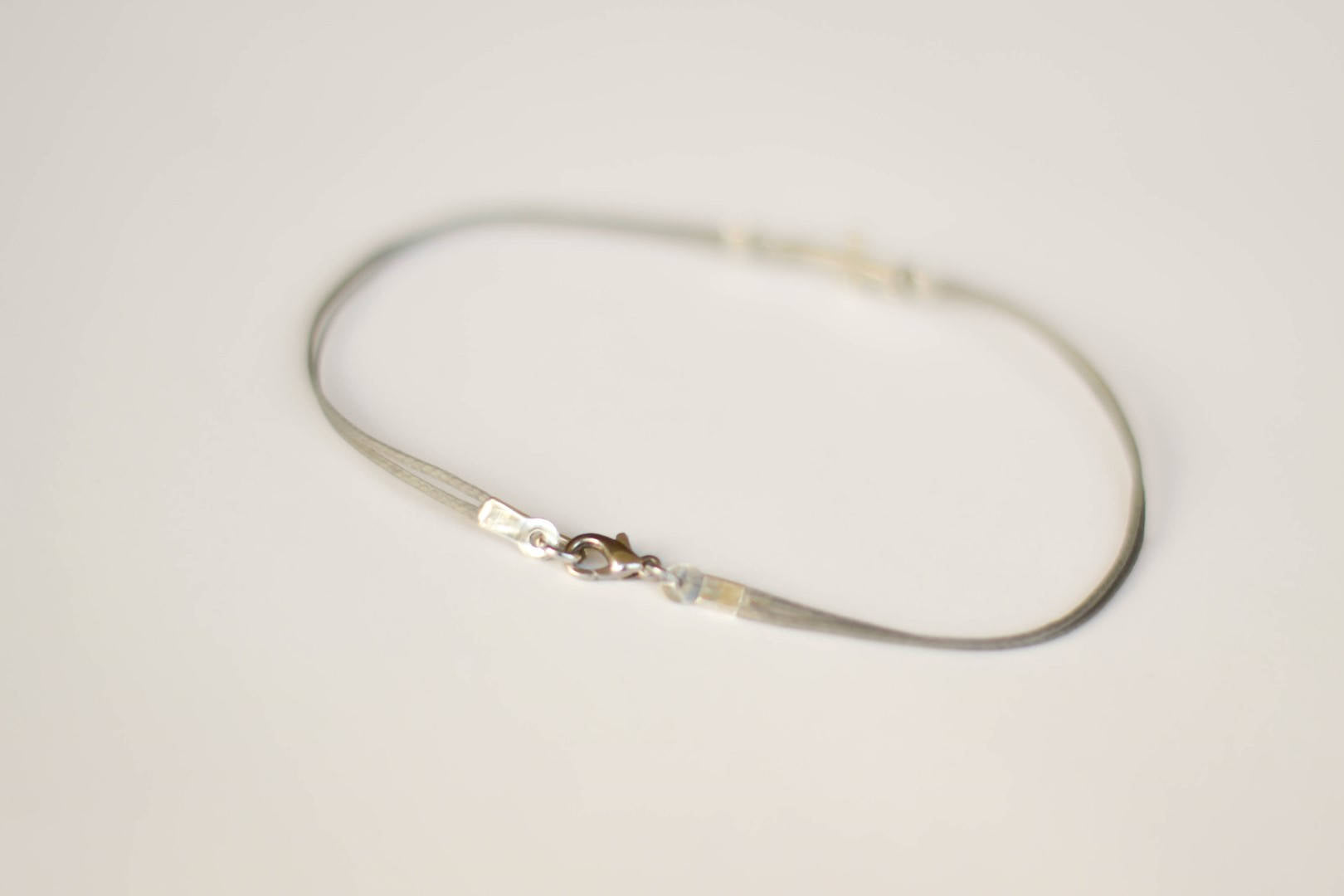 Silver cross anklet for men, gray cord, Valentine's day gift for him - shani-adi-jewerly