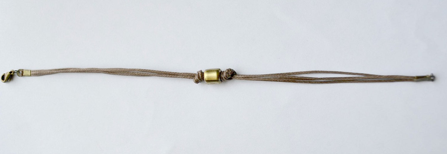 Bronze tube anklet for men, brown cord - shani-adi-jewerly