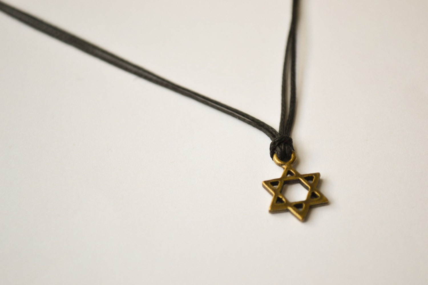 Bronze Star of David necklace for men, black cord - shani-adi-jewerly