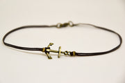 Bronze anchor anklet for men, brown cord - shani-adi-jewerly