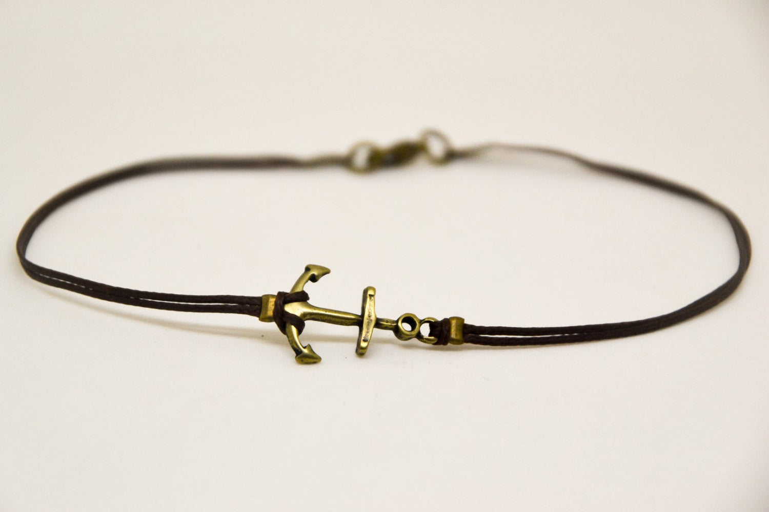 Bronze anchor anklet for men, brown cord - shani-adi-jewerly