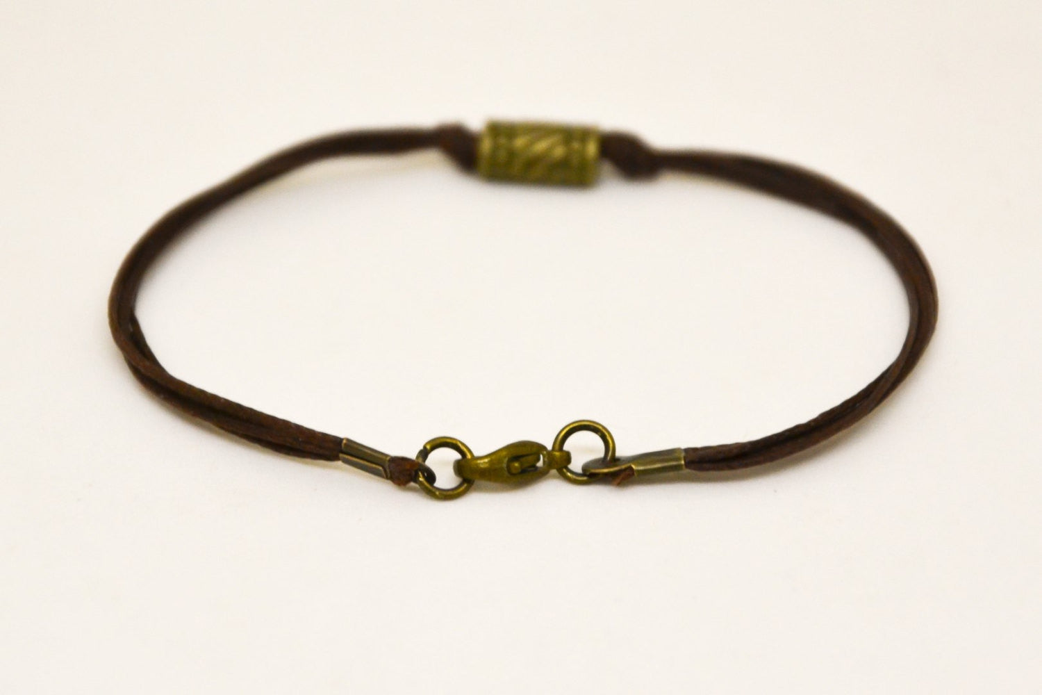 Brown cord bracelet for men, bronze tube - shani-adi-jewerly
