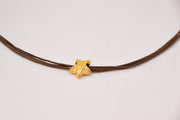 Gold starfish necklace, brown cord - shani-adi-jewerly