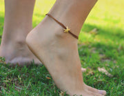 Ankle bracelet with gold plated starfish charm, brown string - shani-adi-jewerly