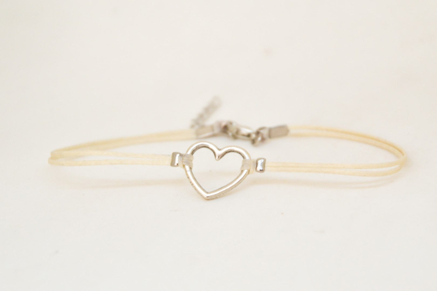 Dainty beige anklet with heart charm - shani-adi-jewerly