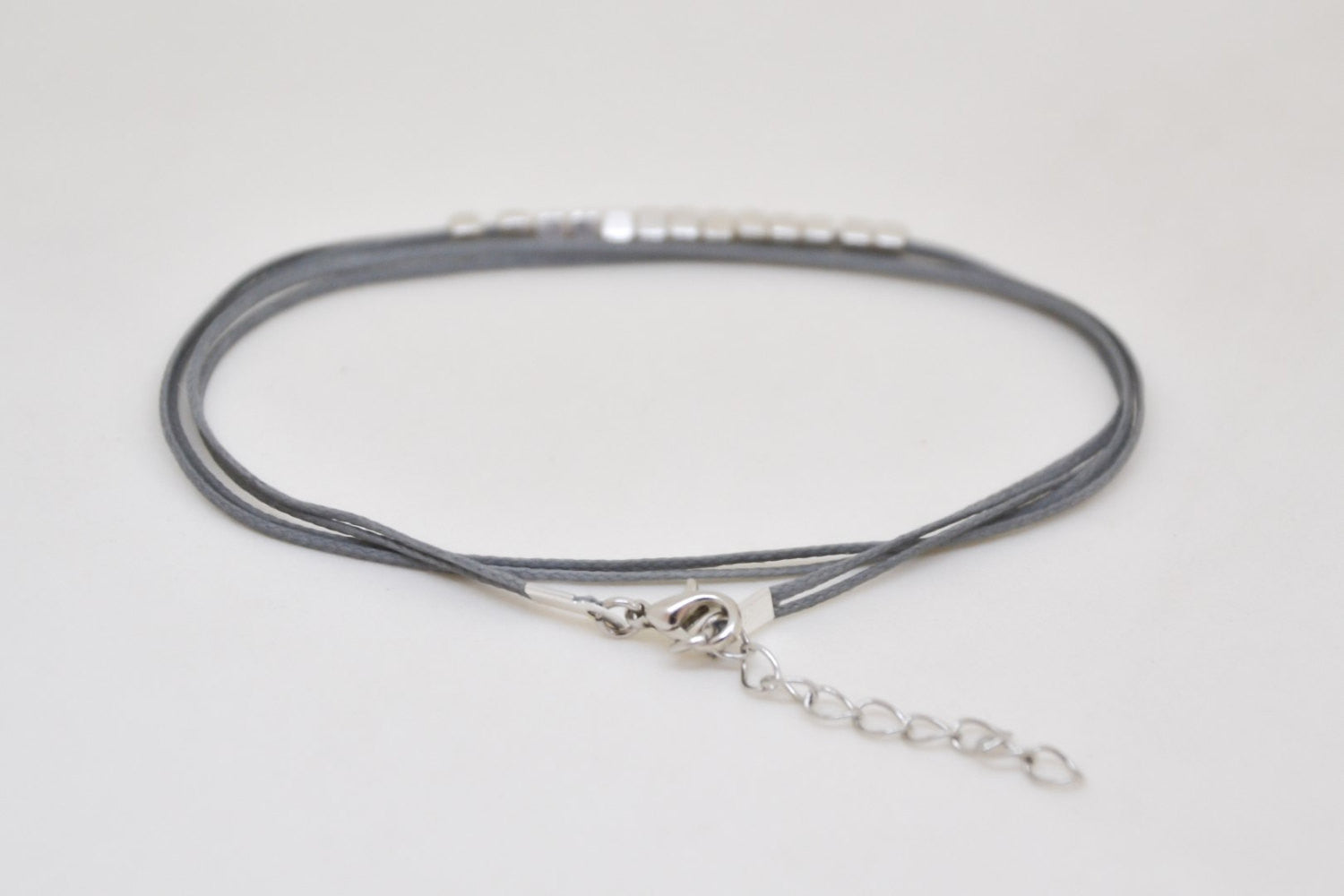 Wrap gray ankle bracelet with matt silver nugget beads cubes - shani-adi-jewerly