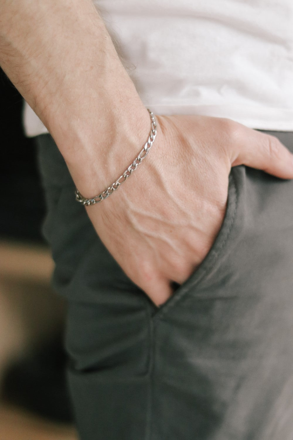 Silver links chain bracelet for men, cable Figaro gourmet chain, waterproof, gift for him, mens jewelry, minimalist jewelry, fathers day