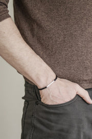 Black cord bracelet for men with long silver bar - shani-adi-jewerly