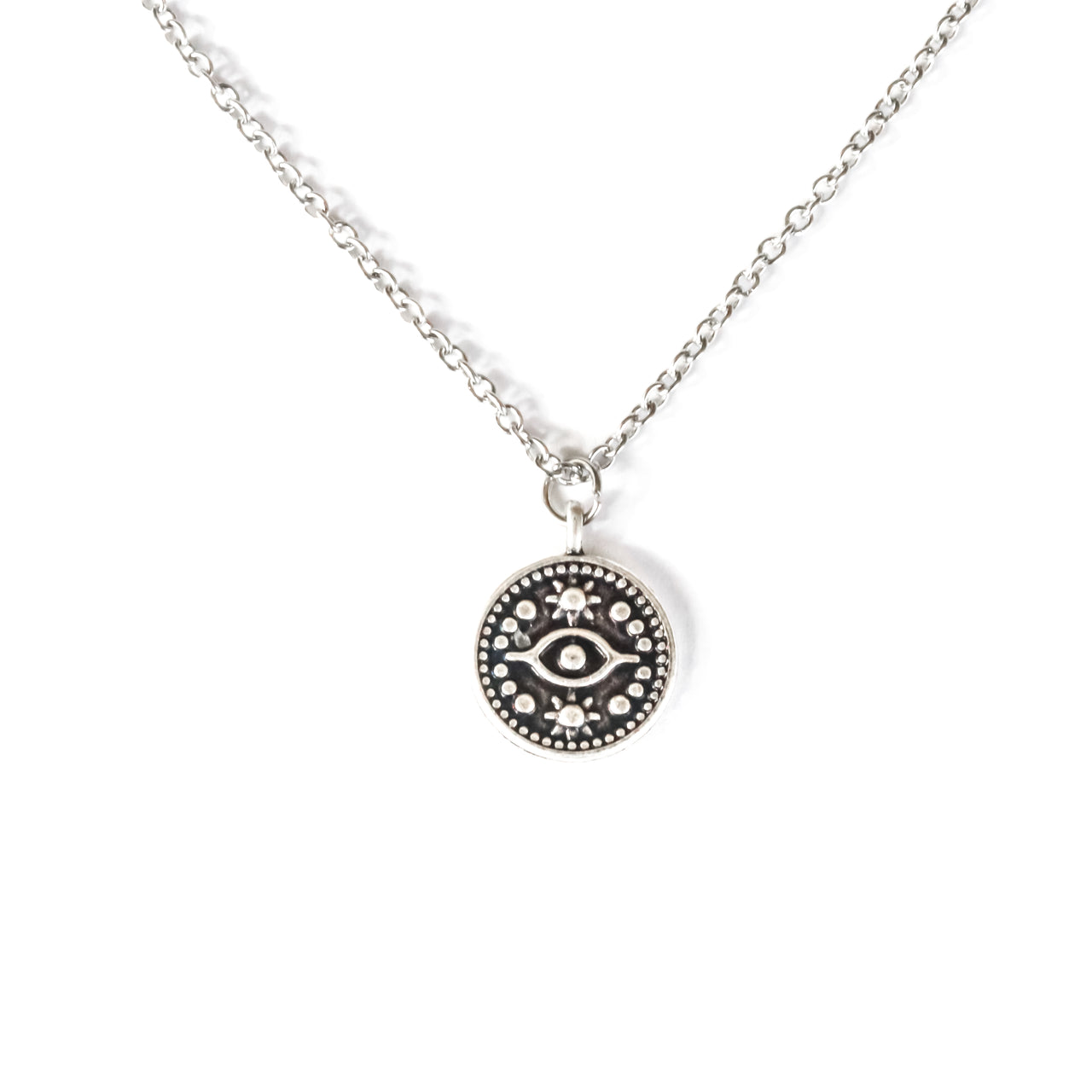 Eye necklace for men, groomsmen gift, men's necklace silver evil eye pendant, stainless chain necklace, gift for him, necklace, minimalist