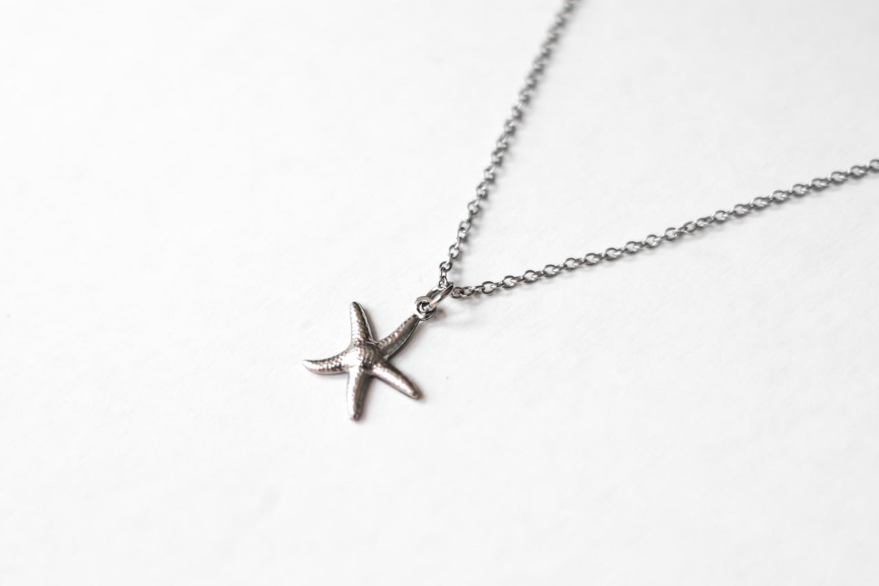 Silver starfish necklace, small pendant, stainless steel chain necklace, beach starfish, bridesmaids gift for her, minimalist, Layering girl, waterproof jewelry