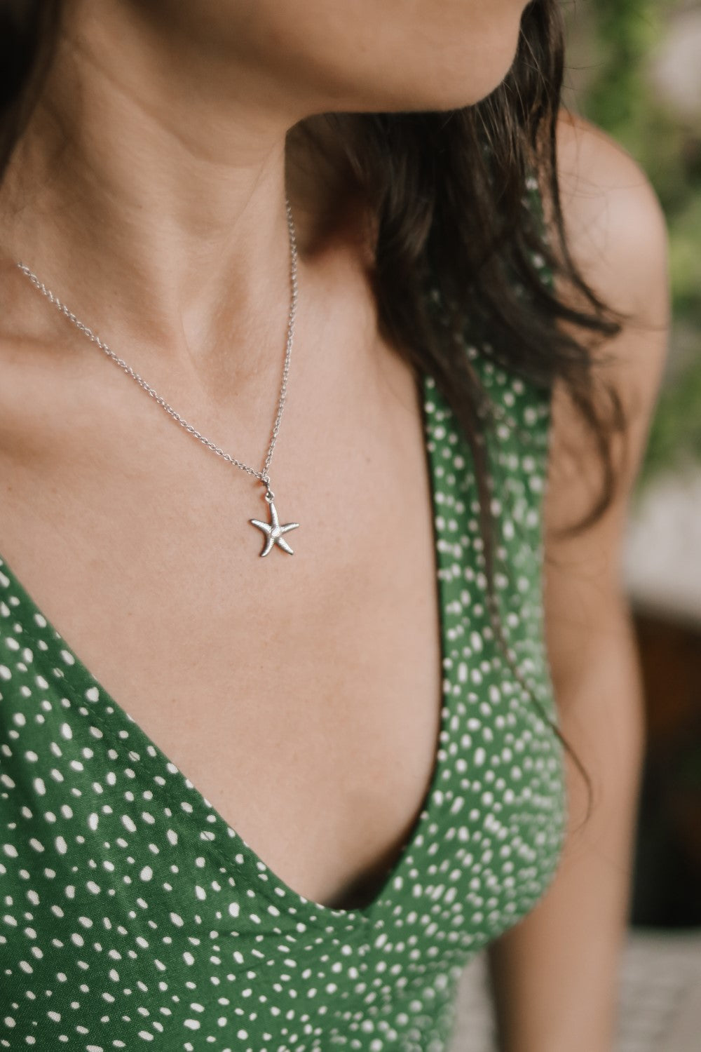 Silver starfish necklace, small pendant, stainless steel chain necklace, beach starfish, bridesmaids gift for her, minimalist, Layering girl, waterproof jewelry