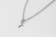 small cross pendant silver chain necklace stainless steel for men