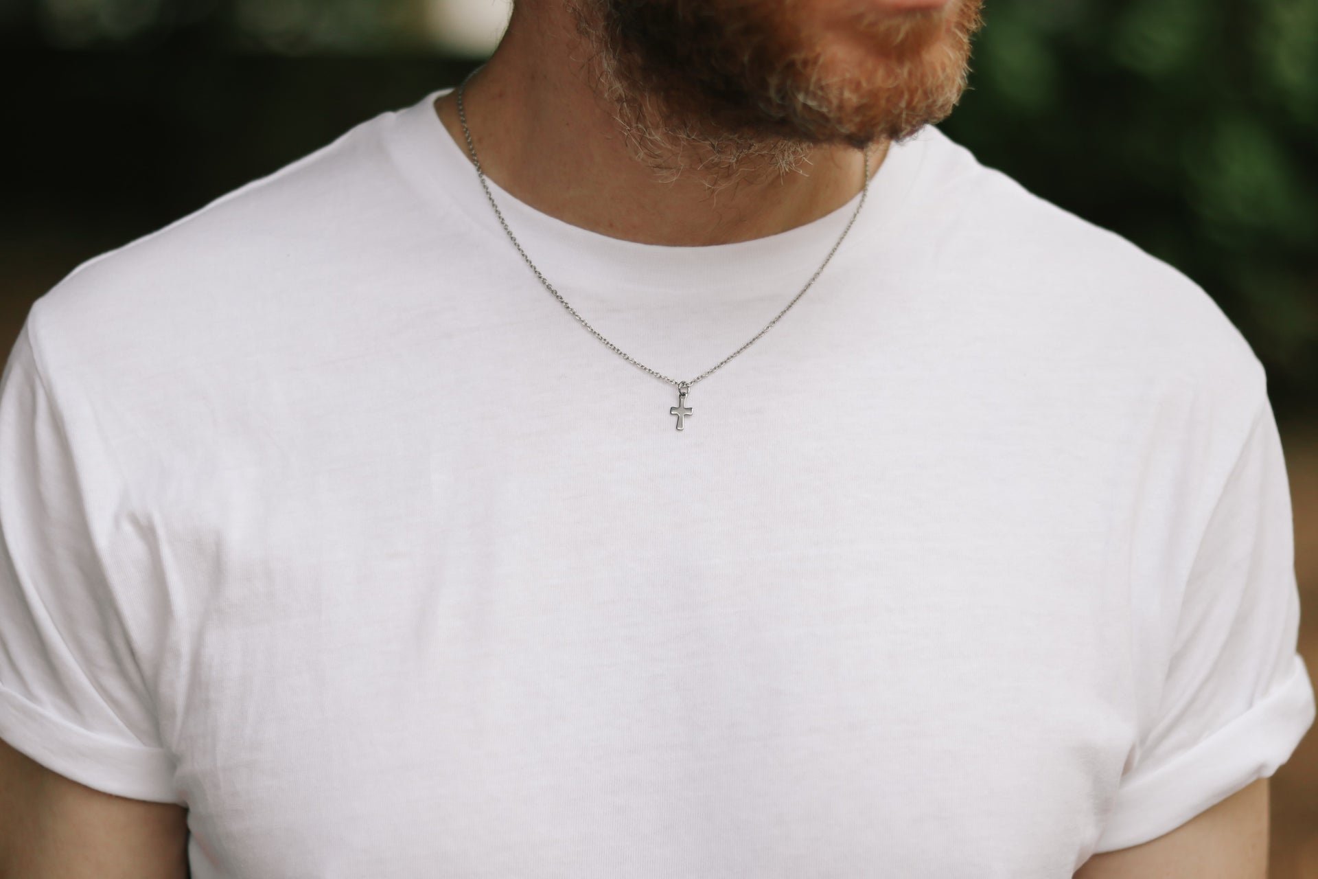 small cross pendant silver chain necklace stainless steel for men