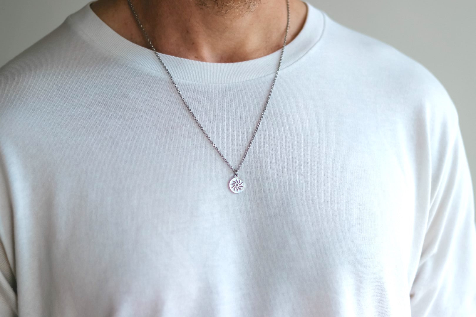 Silver sun necklace for men, stainless steel chain necklace - shani-adi-jewerly
