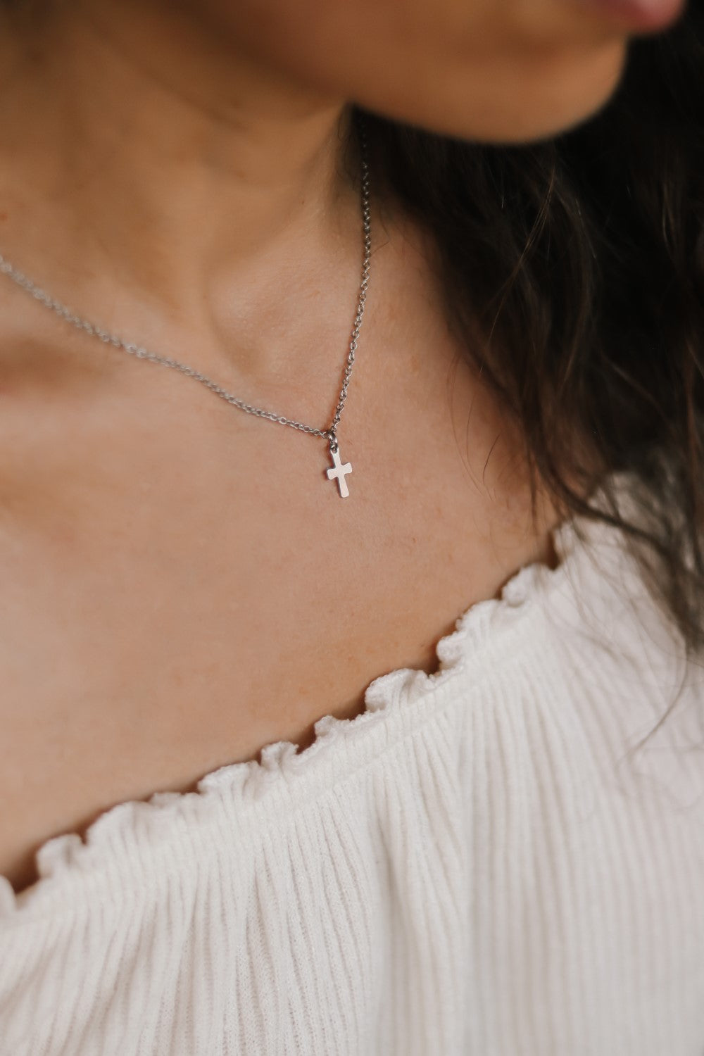 Cross necklace, women necklace with silver cross charm, christian catholic jewelry, waterproof chain, gift for her, customisable size, girl