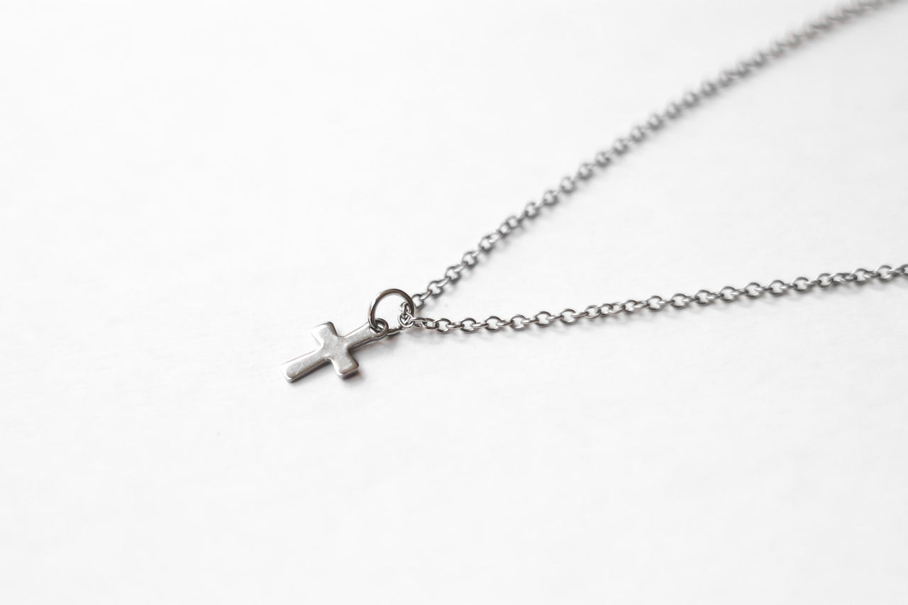 Cross necklace, women necklace with silver cross charm, christian catholic jewelry, waterproof chain, gift for her, customisable size, girl