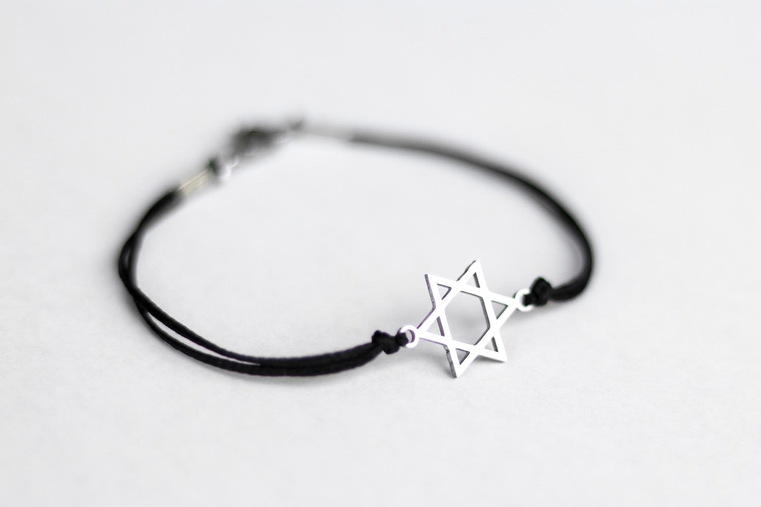 handmade silver Star of David bracelet for women, black cord - shani and adi jewelry