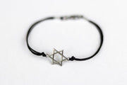 handmade silver Star of David bracelet for women, black cord - shani and adi jewelry