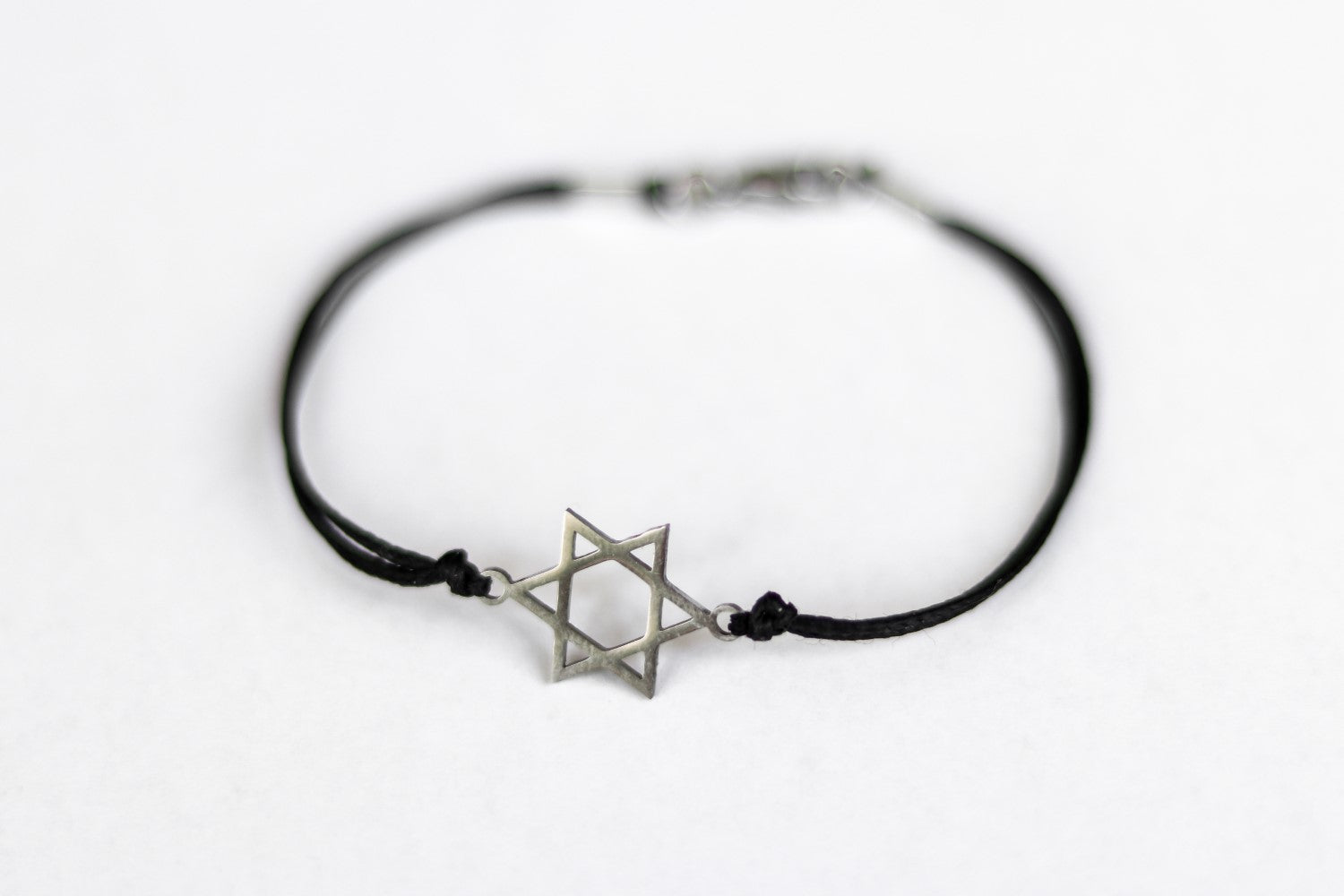 handmade silver Star of David bracelet for women, black cord - shani and adi jewelry