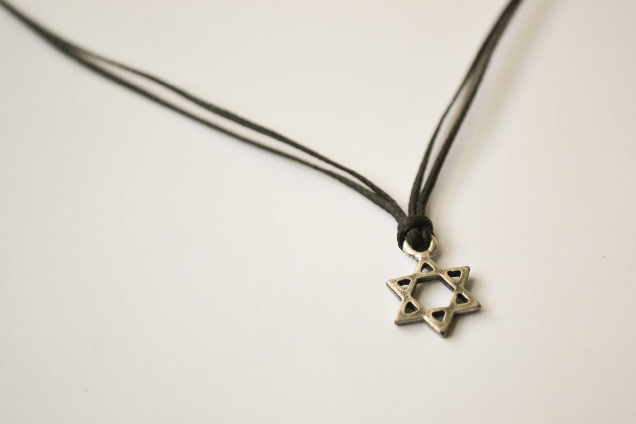 Star of David necklace for men silver plated pendant black string handmade Jewish gift for him by Shani & Adi jewelry