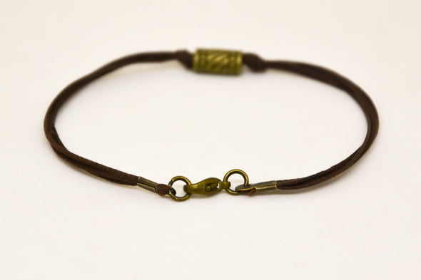 Bronze bead bracelet for men, blue string, minimalist jewelry for him, custom handmade gift