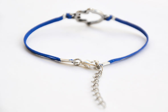 Blue cord bracelet with silver Hamsa charm, evil eye protection, mothers day gift