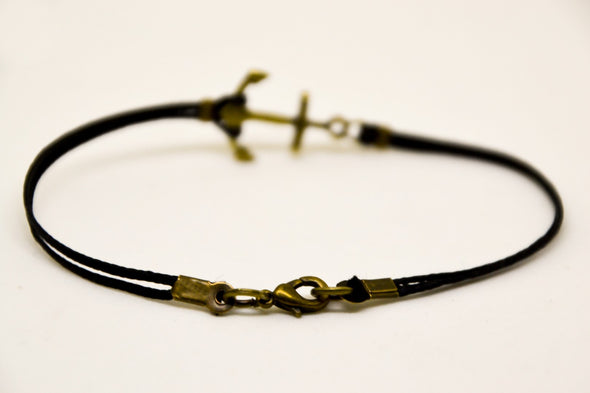 Bronze anchor charm bracelet for men, blue cord, Christmas gift for him