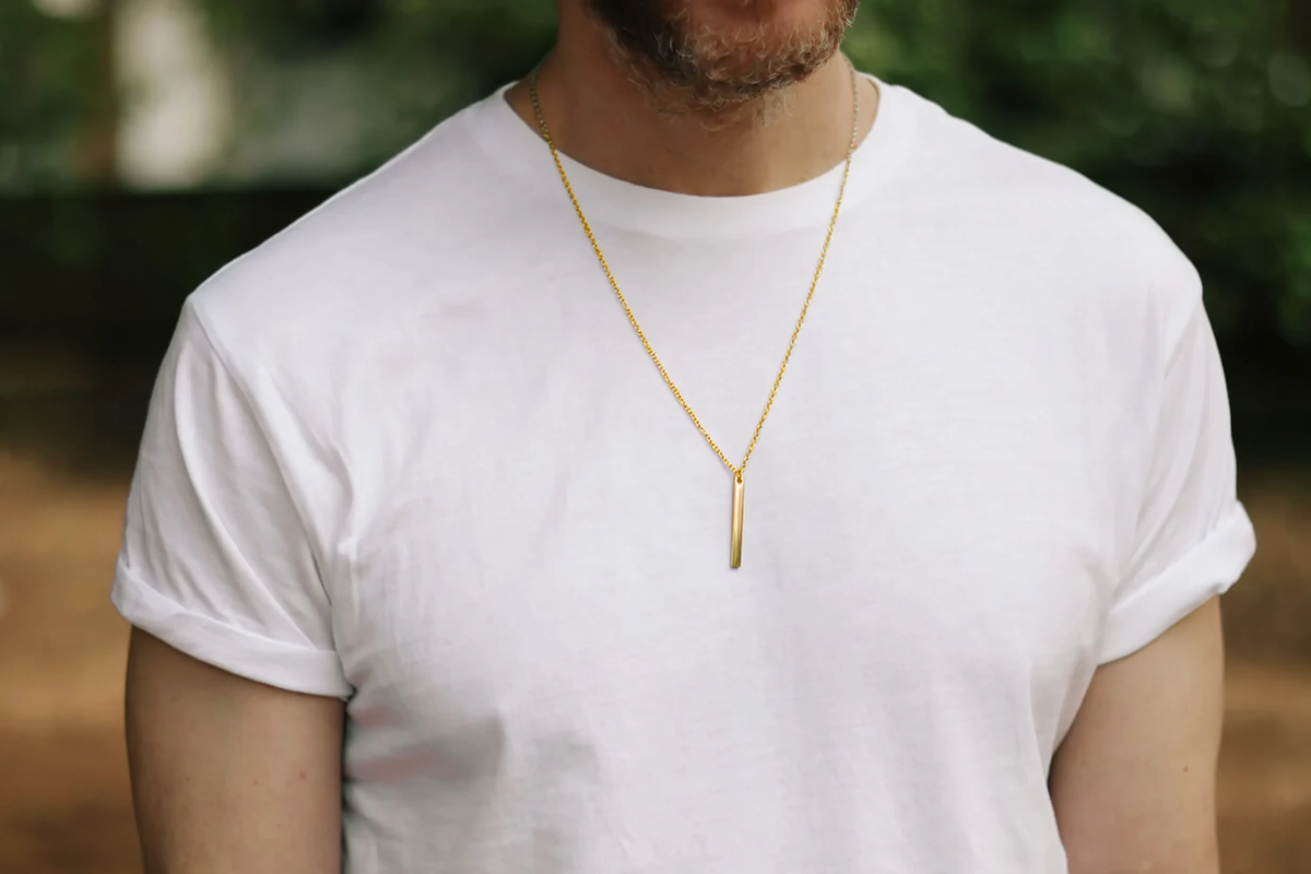 Gold-tone bar necklace for men, waterproof chain necklace, minimalist gift for him
