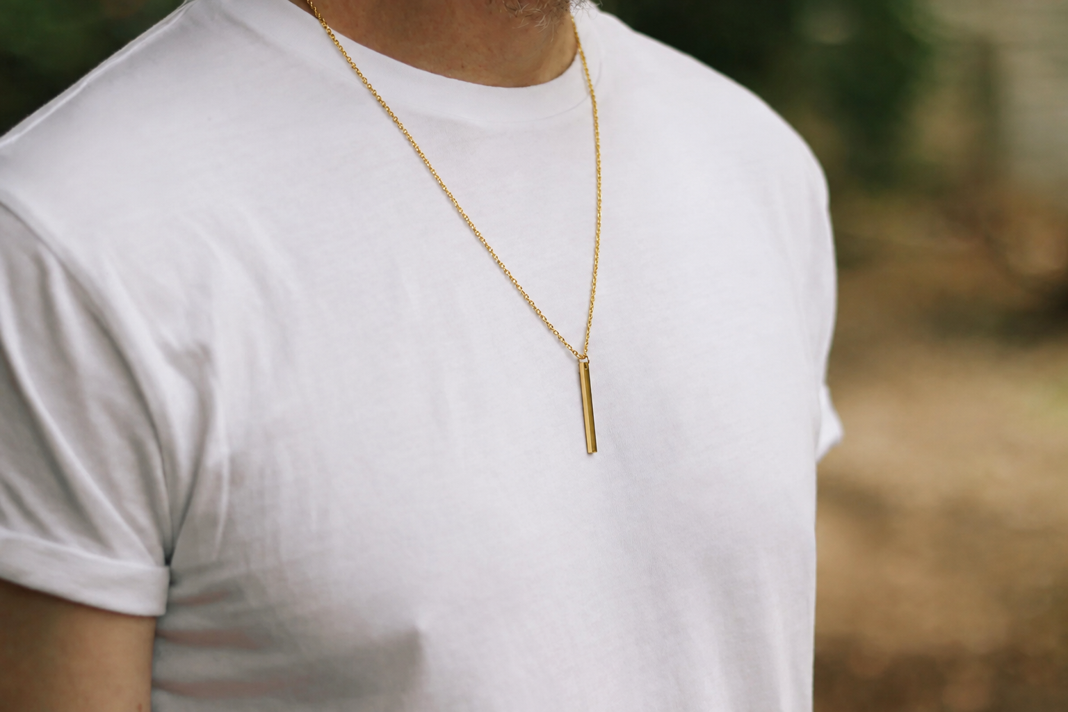 Gold-tone bar necklace for men, waterproof chain necklace, minimalist gift for him