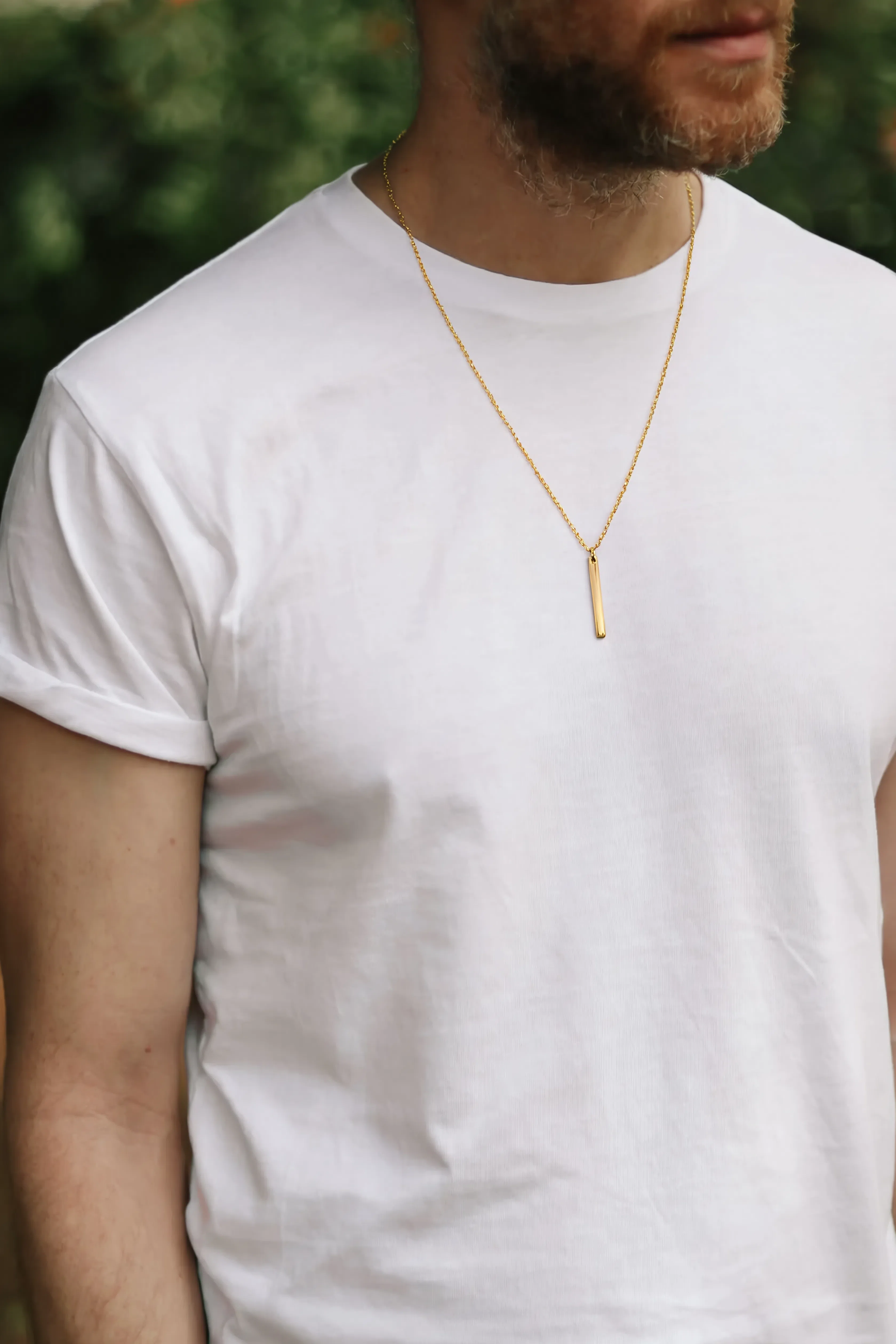 Gold-tone bar necklace for men, waterproof chain necklace, minimalist gift for him