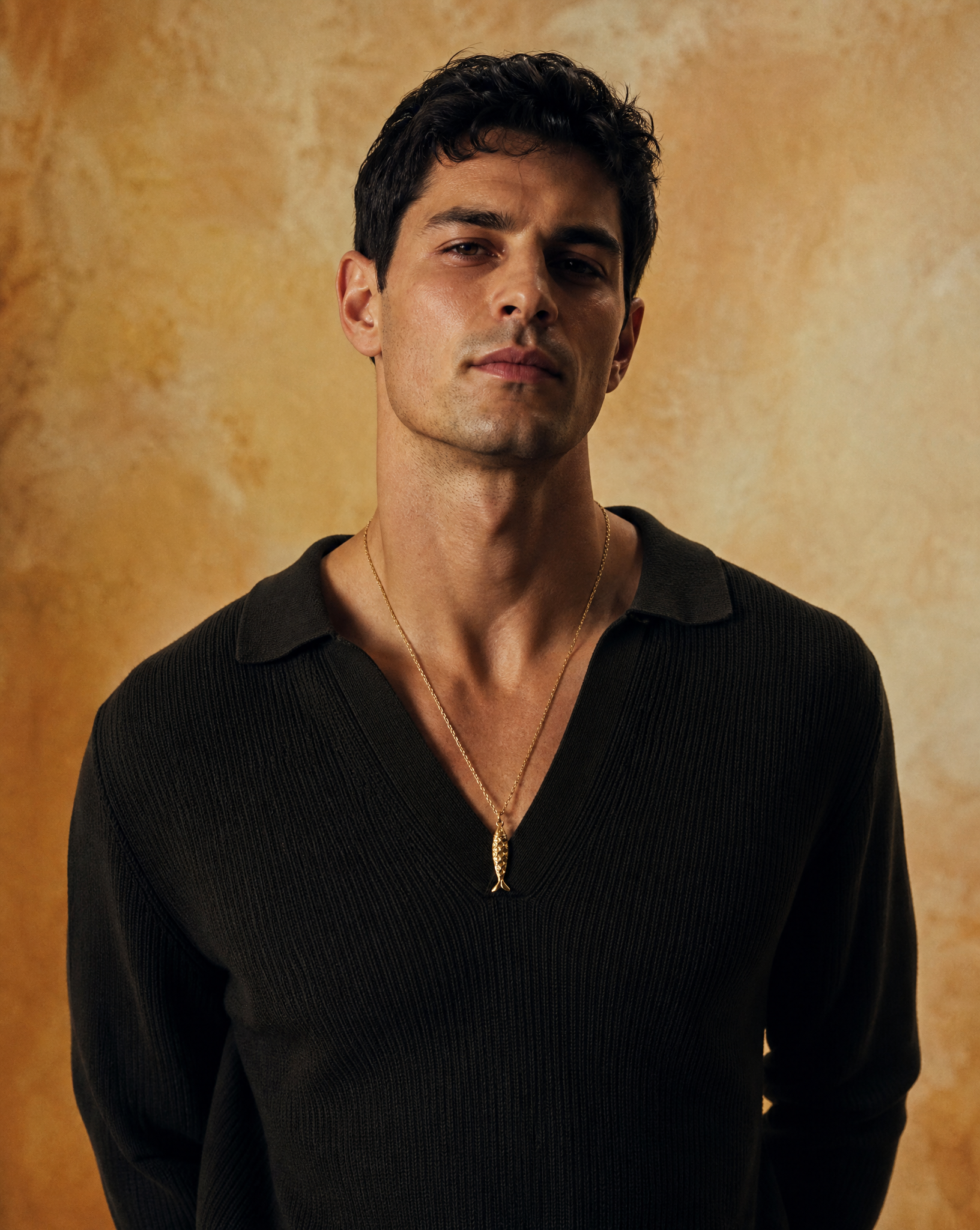 Fish chain necklace for men, stainless steel gold tone pendant, fisherman gift for him