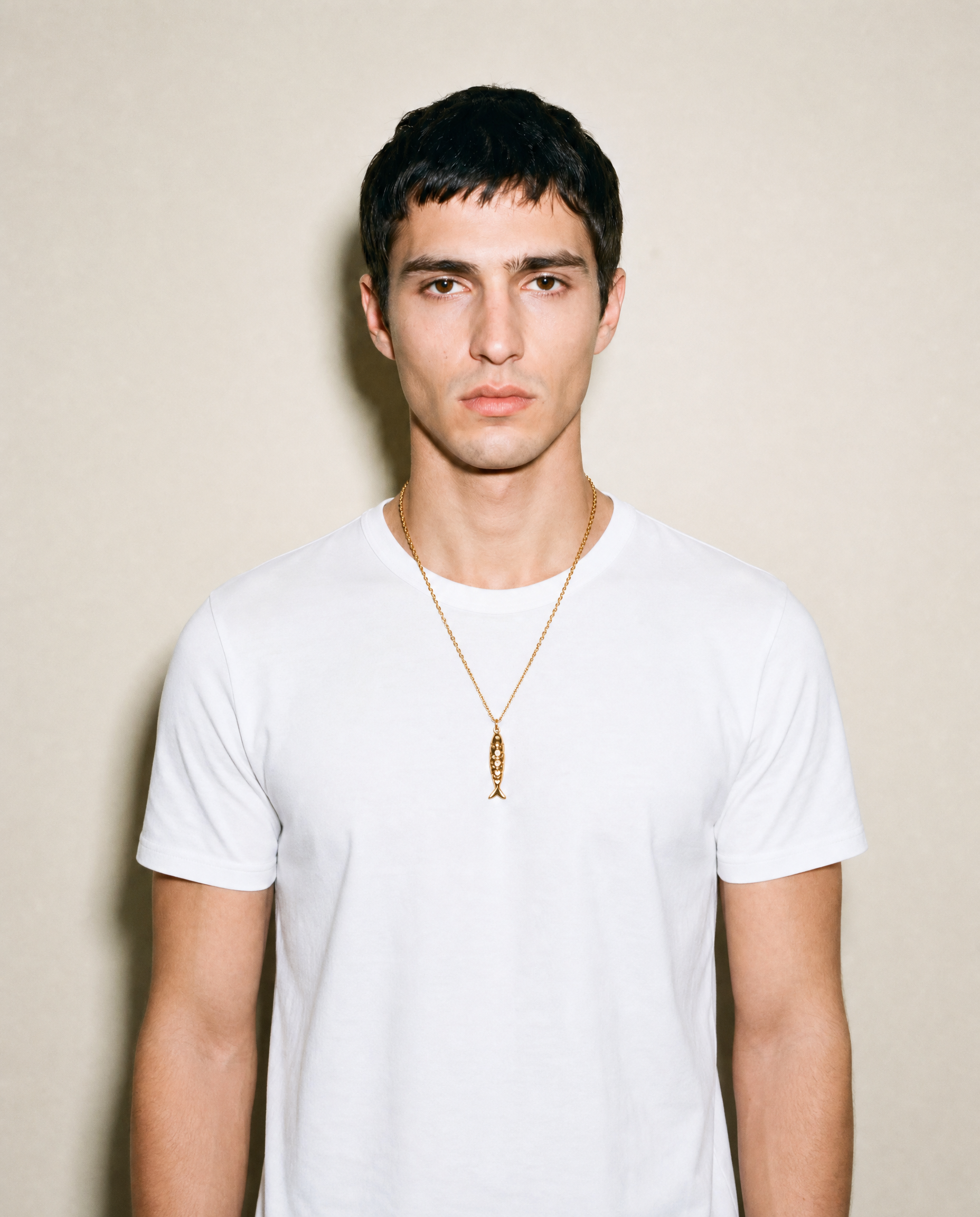 Fish chain necklace for men, stainless steel gold tone pendant, fisherman gift for him