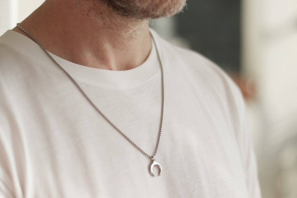 double horn half moon necklace for men