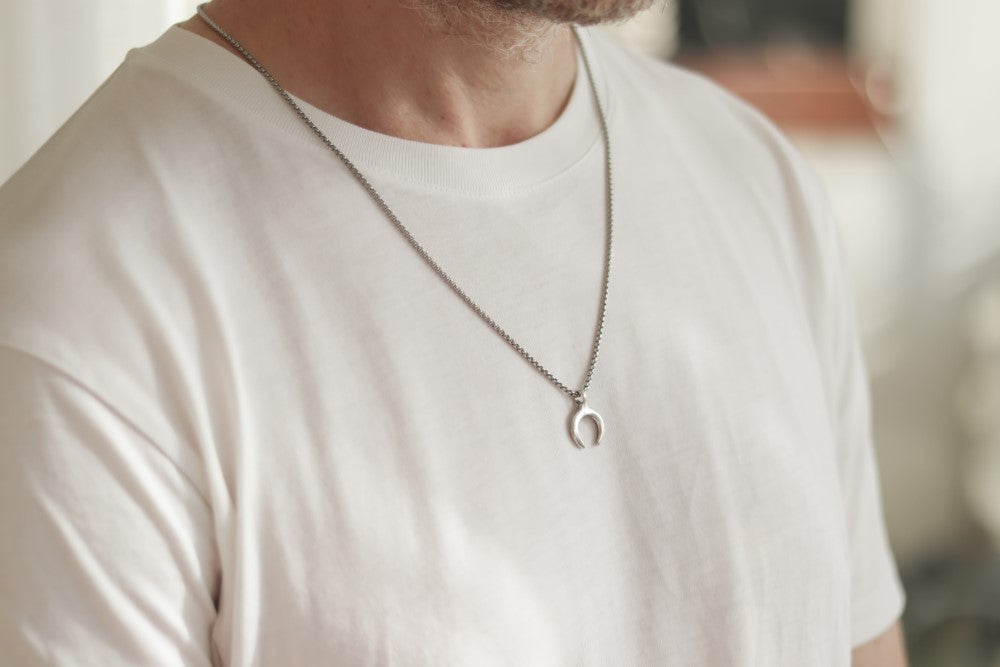 double horn half moon necklace for men