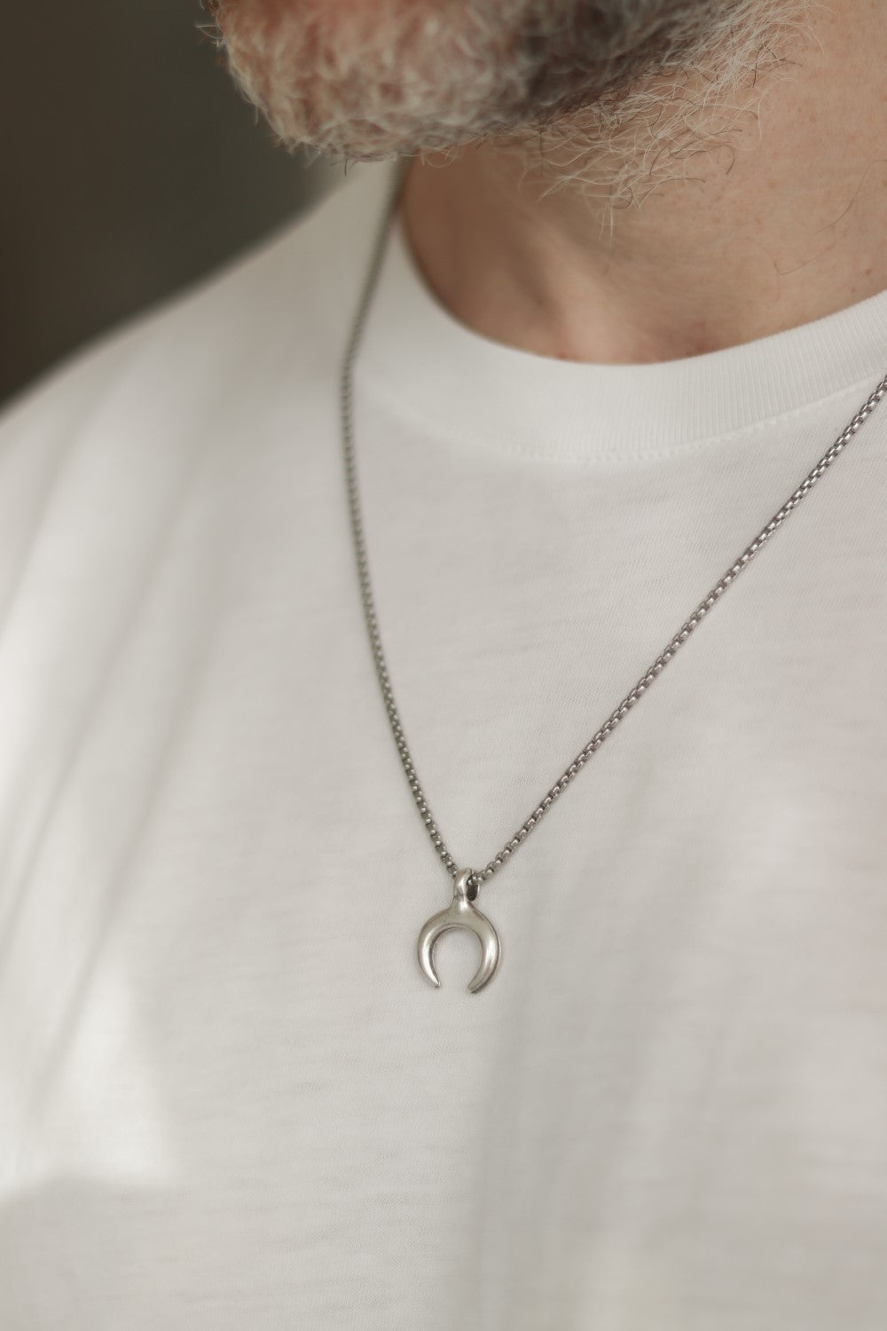 double horn half moon necklace for men