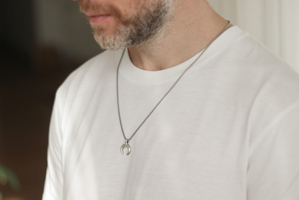 double horn half moon necklace for men